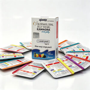 單效果凍-1 泰國果凍Kamagra Oral Jelly 100mg 外包裝盒正面 - 7種口味 印度Ajanta製藥