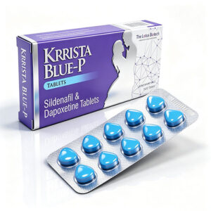 巔峰藍P-1 巔峰藍P超級威而鋼雙效片 KRRISTA BLUE-P 外包裝盒正面 - 西地那非110mg+達泊西汀110mg 印度The Lotus Biotech