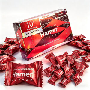 汗馬紅糖-1 汗馬紅糖 Hamer Candy 十周年精力糖 外包裝盒正面 - 馬來西亞國家特產 36粒裝