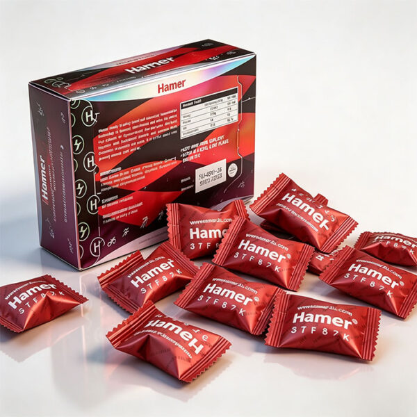 汗馬紅糖-3 汗馬紅糖 Hamer Candy 十周年精力糖 鋁箔排裝與單粒糖果特寫 - 獨立包裝 36粒裝