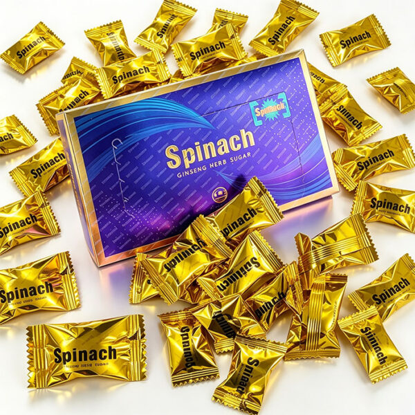 汗馬金糖 Hamer Candy Spinach 外包裝正面 - GINSENG HERB SUGAR 人參草本糖 第四代升級配方