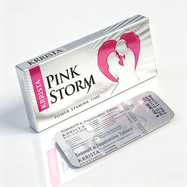 粉色風暴雙效犀利士 KRRISTA PINK STORM 鋁箔單排藥板特寫 - 他達拉非60mg+達泊西汀60mg 雙效犀利士