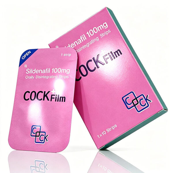 紫玫瑰-2 COCK Film威而鋼口溶膜 鋁箔袋包裝與單片特寫 - 西地那非100mg 口溶膜劑型