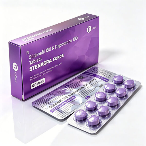 紫鑽-1 印度紫鑽雙效片STENAGRA FORCE 外包裝盒正面 - 西地那非150mg+達泊西汀100mg 10粒裝 印度Ether Pharma