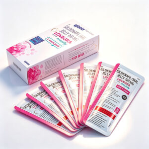 女用果凍-1 女用果凍威爾剛Lovegra Oral Jelly 外包裝盒正面 - 西地那非100mg 7包裝 印度Ajanta