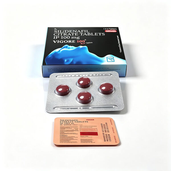 德國紅魔威格拉VIGORA 100mg 外包裝盒正面 - 西地那非100mg 4粒裝 威而鋼學名藥