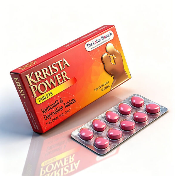 巔峰艾力達雙效Krrista Power 外包裝盒正面 - 印度The Lotus Biotech製藥 伐地那非+達泊西汀雙效片 10粒裝