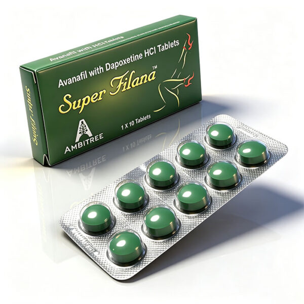 綠水鬼Super Filana 外包裝盒正面 - 阿伐那非100mg+達泊西汀60mg 10粒裝 印度Ambitree