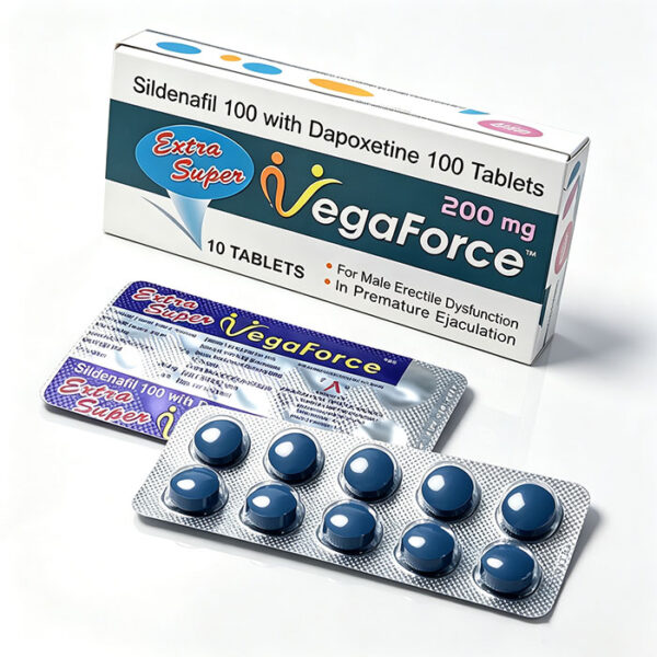 藍蝌蚪-1 印度藍蝌蚪雙效威而鋼 Vega Force 外包裝盒正面 - 西地那非100mg+達泊西汀100mg 10粒裝
