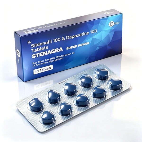 印度藍鑽雙效威而鋼 STENAGRA SUPER POWER 銀色鋁箔排裝 - 西地那非100mg+達泊西汀100mg 10粒裝