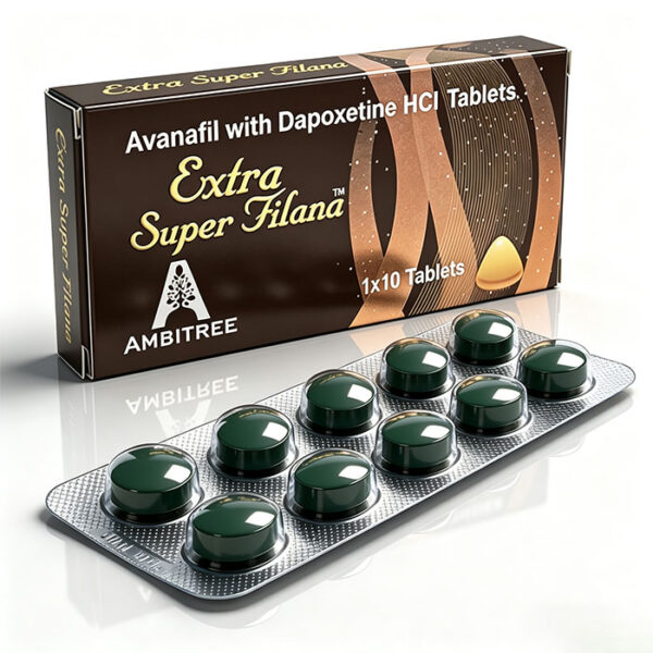 黑水鬼 Extra Super Avana 外包裝盒正面 - 阿伐那非+達泊西汀雙效片 1x10粒 印度AMBITREE